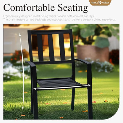 Sophia & William Patio Table and Chairs Set, Outdoor Dining Set for 6, 7 Piece Metal Patio Furniture, 60" Black Rectangular Table(Stripe)