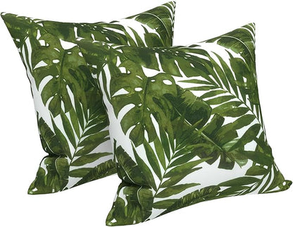 LVTXIII Outdoor Throw Pillow Covers 16 x 16 Inch, Covers ONLY Modern Cute Pattern Decorative Square Toss Pillow Case Pack of 2 for Home Patio Garden Sofa Bed Furniture, Palm Green