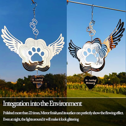 DJUAN Pet Memorial Wind Spinners, Dog Memorial Gifts,Stainless Steel Angel Wings Pet Paw Print,Dogs and Cats Remembrance, Pet Sympathy,Pet Loss Bereavement Gifts