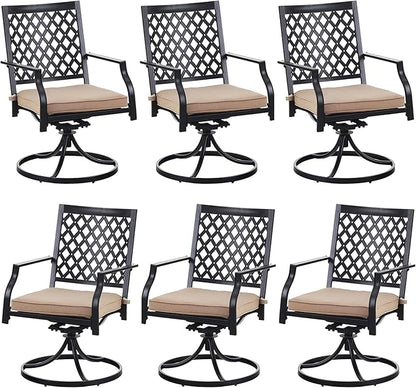 PHI VIALLA Patio Outdoor Swivel Dining Chairs Outdoor Furniture Chairs Set of 6 with Cushion Suports 300lbs for Lawn Garden Backyard Weather Resistant-Black Frame