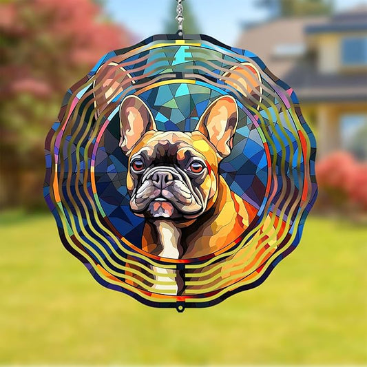French Bulldog Wind Spinner Pet Dog Memorial Gifts 3D Aluminum Metal Kinetic Hanging Wind Sculpture Spinners for Yard and Garden Indoor Outdoor Window Garden Decoration 8 Inch (French Bulldog 3)