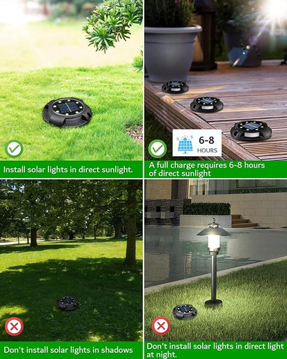 Biling Solar Outdoor Lights Walkway Lights 12 Packs, Bright Solar Ground Lights Uplight Sidelight Waterproof for Yard Walkway Garden Poolside (White)