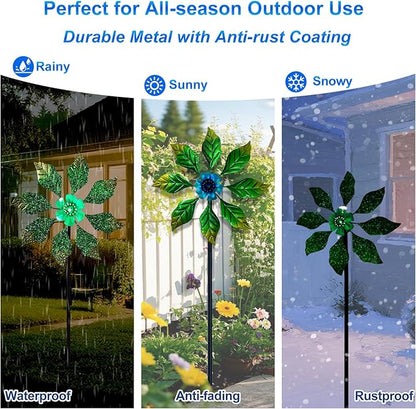 Glow-in-Dark Metal Wind Spinner for Yard and Garden, Outdoor Luminous Wind Spinners Yard Art Garden Decor (13.4" W x 47" H) Blue