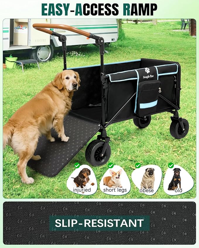 Snagle Paw Extra Large Dog Stroller,Wagon Cart for Medium Large Dogs up to 200lbs | All Terrain Foldable Pet Stroller with Ramp & Tailgate (Extra Space), Adjustable Handle & One-Step Brake