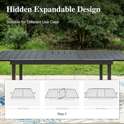 HERA'S HOUSE 7 Pieces Patio Dining Set for 6, Outdoor Rattan Chairs and Extendable Metal Dining Table with 1.57" Umbrella Hole for Deck, Balcony, Backyard, Garden