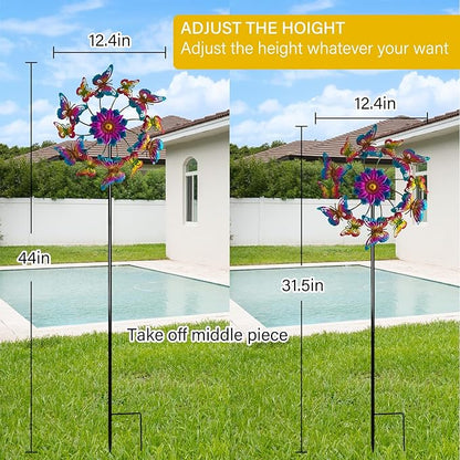 45" Butterfly Garden Wind Spinners for Yard, 12pcs Colorful Butterflies Kinetic Outdoor Decor, Wind Sculpture Yard Art Decorations for Patio, Lawn