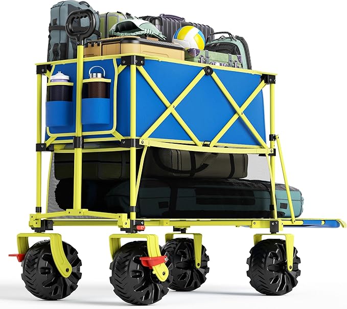 Old Bahama Bay 400L Collapsible Double Decker Beach Wagon with Brakes, Folding Beach Cart with 54" Extra Long Decker, 450LBS Heavy Duty Wagon Chart with All-Terrain Big Wheels for Sand Camping Garden