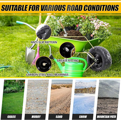 MZREXN 4.80/4.00-8" Flat Free Tire and Wheel 15" Solid Wheelbarrow Tires, 3.00-4.00/4.80-8" with 5/8" & 3/4" Bearings, 3" Centered Hub for Hand Truck Garden Trailers Utility Cart Yard Wagon 2PCS Black