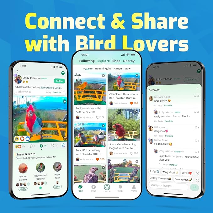 Smart Bird Feeder with Camera, Dual Seed Chambers & Spill Resistant, Solar-Powered HD Birdhouse with Camera Free AI Birds Species Recognition, Real-Time App Alerts – Ideal Gift for Bird Lovers, Blue