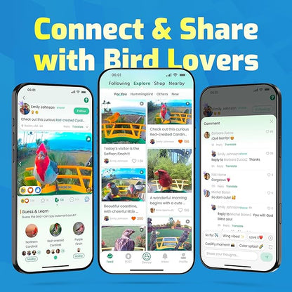 Smart Bird Feeder with Camera, Dual Seed Chambers & Spill Resistant, Solar-Powered HD Birdhouse with Camera Free AI Birds Species Recognition, Real-Time App Alerts – Ideal Gift for Bird Lovers, Blue