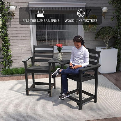 OTSUN Tall Adirondack Chairs Set of 2 with Connecting Tray, 24 inches HDPE Bar Height Outdoor Chairs, All Weather Resistant for Balcony, Porch, Kitchen (2 PCS, Black)