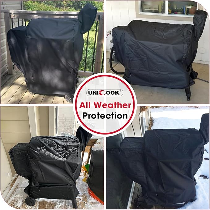 Unicook Pellet Grill Cover Compatible with Traeger Pro 34/780 Series, Texas, and Pit Boss 820, Heavy Duty Waterproof Wood Pellet Smoker Cover, Fade Resistant Full Length BBQ Grill Protector, Black