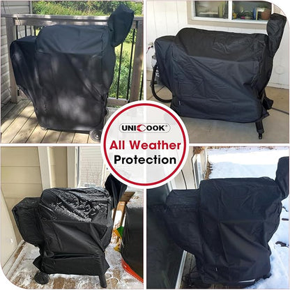 Unicook Pellet Grill Cover Compatible with Traeger Pro 34/780 Series, Texas, and Pit Boss 820, Heavy Duty Waterproof Wood Pellet Smoker Cover, Fade Resistant Full Length BBQ Grill Protector, Black