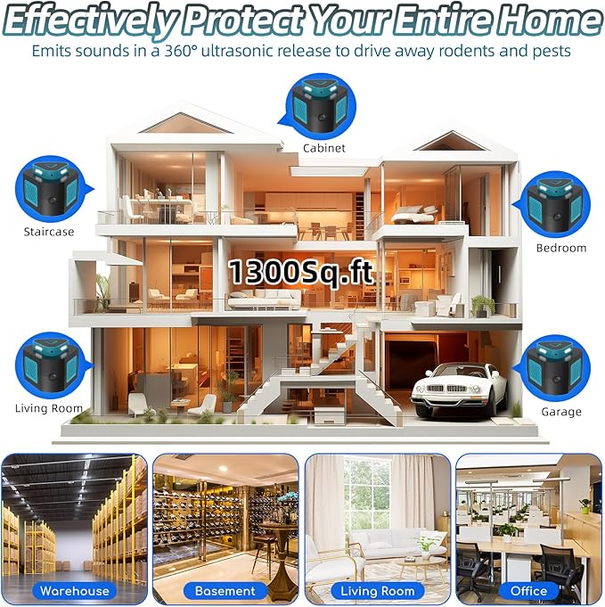 2025 360°Ultrasonic Pest Repellent Plug in,Indoor Pest Control for Rodent Mice Rat Spider Ant Bug Squirrel Bats Roach,4 Mode Switching Mouse Repellent Device for Basement House Garage Kitchen(1pcak)