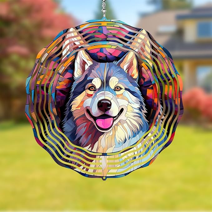 Alaskan Malamute Dog Wind Spinners Outdoor Dog Memorial Gifts, 3D Metal Kinetic Hanging Garden Wind Spinner, Spinner Decor, Wind Sculptures for Outdoor & Indoor, Window, Yard Decor (Alaskan)