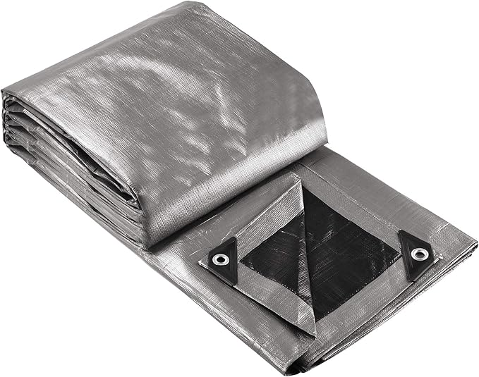 Yescom 50x30ft Heavy Duty Reinforced Poly Tarp Waterproof Tarpaulin 10mil Ground Sheet Camping Tent Cover with Eyelets Reversible Silver Black Tarps