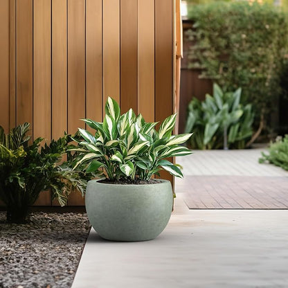 Kante 15.7" Dia Round Concrete Planter, Outdoor/Indoor Large Bowl Plant Pots with Drainage Hole and Rubber Plug for Garden Patio Balcony Home, Mint Green