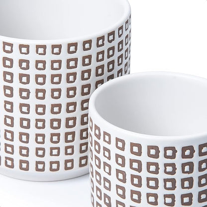 D'vine Dev Set of 2 Ceramic Planter Pots with Drainage Hole and Saucer, 6 Inch Plant Pots for Plants Indoor Houseplants, White, 99-Z-A-1-Y
