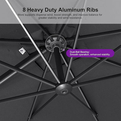 PURPLE LEAF 9' X 11.5' Rectangle Cantilever Umbrella with Base Outdoor Large Aluminum Patio Umbrella with 3-Year Fade Resistance Recycled Fabric and 360-degree Rotation for Deck Garden, Graphite Grey