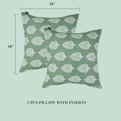 FUNHOME Outdoor Indoor Throw Pillows 18”x18”, Set of 2 Decorative Throw Pillows with Inserts, All Weather Water-Repellent Square Pillows for Bed, Couch, Sofa and Patio Furniture -Fair Green