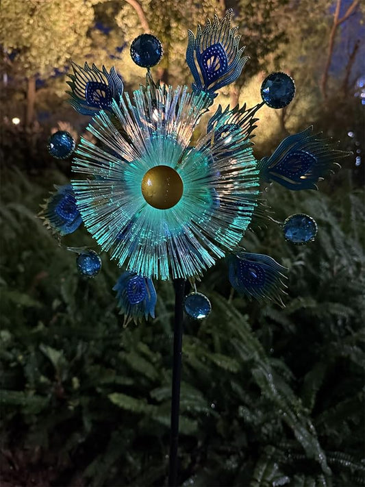 46" Peacock Feather Solar Wind Spinners for Yard and Garden, Sapphire Kinetic Windmill Wind Spinner Outdoor Decor, Wind Sculpture Yard Art for Patio, Lawn & Garden