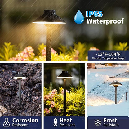 Gardenreet Brass Landscape Path Lights - 12V Low Voltage Pathway Light IP65 Waterproof, LED Outdoor Walkway Lighting Wired, Black for Patio Lawn with 3W 2700K Warm White G4 Replaceable Bulb (10 Pack)