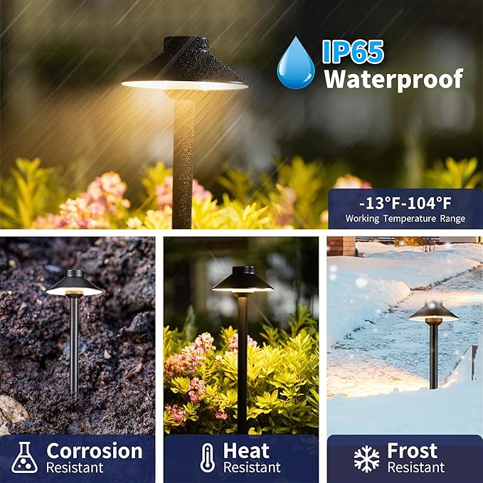 Gardenreet Outdoor Brass Pathway Lights, 2700K/3000K/4000K Adjustable Low Voltage Landscape Path Lighting Wired, 12v Walkway Light LED Waterproof, Black for Outside Garden Yard with G4 Bulb (4 Pack)