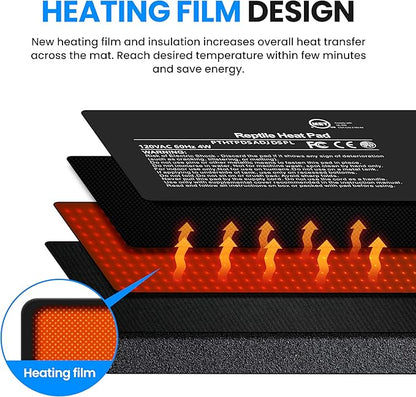 Simple Deluxe 4X7 Inch 4W Reptile Heating Pad with Adjustable Thermostat Under Tank Terrarium Heating Mat for Turtles, Lizards, Frogs, and Other Reptiles
