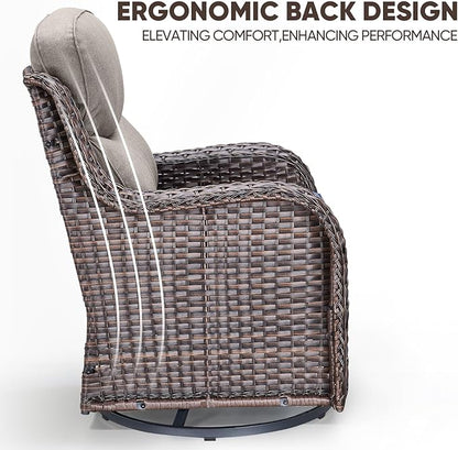 Swivel Patio Chairs sofa Set of 4 with 6" Thick Cushion - Wicker Outdoor Swivel Rocker Patio Chair ,Sofa/Glass coffee table, High Back Comfortable Outdoor Glider Chairs - Brown Wicker Grey Cushions