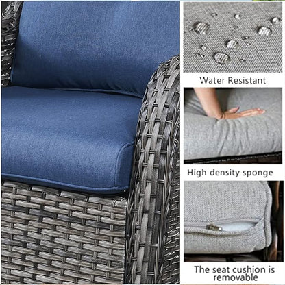 HUMMUH 6 Pieces Outdoor Patio Furniture Set Wicker Swivel Patio Chairs with Ottomans 2 Seater Outdoor Sectional Sofa/Patio Loveseat with Coffee Table