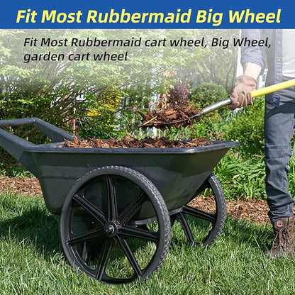 20" Flat Free Tire and Wheel, with 3/4" & 5/8" Bearing, 2.45" Centered Hub, Replacement Wheel For Rubbermaid Wheelbarrow, Garden Yard Cart, 2 Pcs