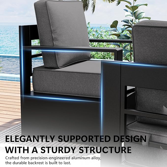 Outdoor Patio Furniture Set, 4-Piece Aluminum Patio Conversation Set All-Weather Metal Outdoor Sectional with 6 Inch Thick Cushions, Deep Setting for Garden, Outside and Porch