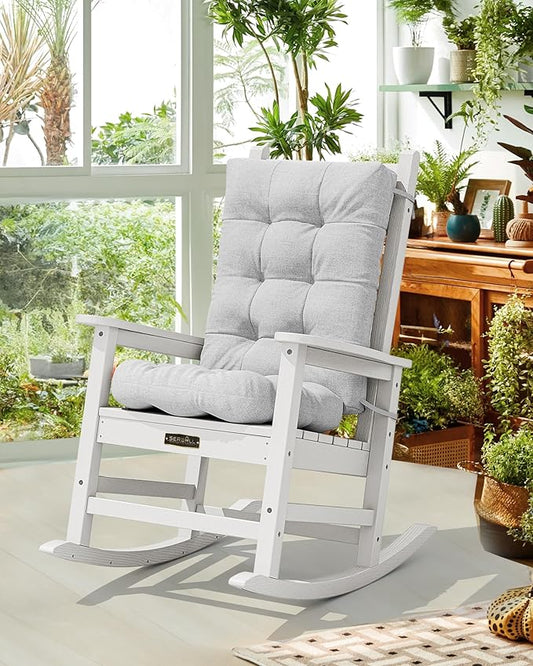 SERWALL HDPE Outdoor Rocking Chair Cushion Set of 4, Memory Foam Cushion Gray