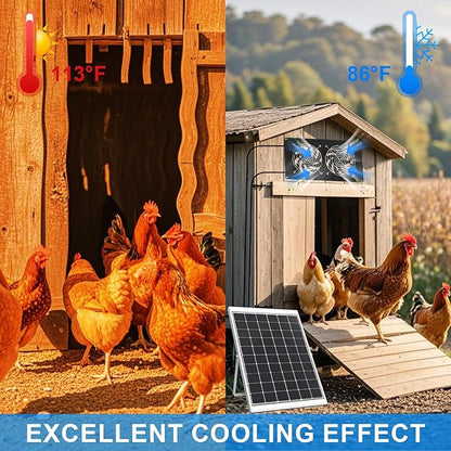 25W Solar Powered Exhaust Fan, Ultra Durable Dual Mental Shell Ventilation for Chicken Coops, Pet Sheds, Dog Houses and Greenhouses - High Speed Airflow, Energy Saving, Waterproof Plug & Play