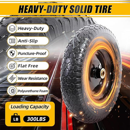 MZREXN 14.5" Wheelbarrow Tire Flat-Free 3.00/3.25/3.50/4.00-8" Solid Tire and Wheel with 3"-7" Centered Hub, 3/4" & 5/8" Bearings Replacement for Hand Truck/Dolly/Utility Cart/Garden Cart 1PCS Black