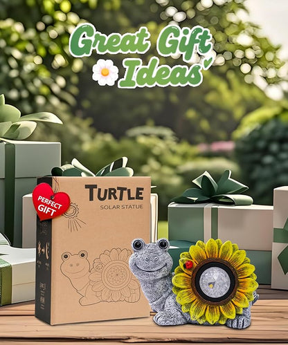 Nacome Solar Turtle Garden Decor with Sunflower: Outdoor Clearance Statues Lights for Outside Lawn Ornaments Porch Patio Balcony Yard - Birthday Gifts for Mom Grandma Women(Grey)