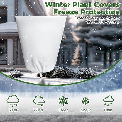 IPOW 4PCS Plant Covers Freeze Protection 47.3'' x 70.9", 3.17oz/yd² Thicken Plants Cover for Winter, Reusable Tree Frost Protection Covers Drawstring Bag with Zipper for Cold Winter Plants Protection