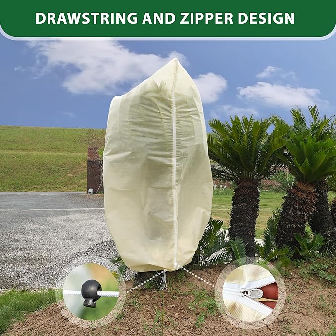 3 Packs Plant Covers Freeze Protection Jacket, 48" x 72", 2.2 oz Thick Frost Blankets for Outdoor Garden Plant Tree in Winter Cold Weather, Heavy Duty Reusable Frost Cloth Bags with Zipper Drawstring