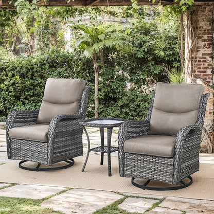 Patio Luxury Conversation Set - 6PCS Resin Wicker Swivel Chairs, 4 Chairs With Rattan Side Table and 30in Square Fire Table - Grey Wicker|Grey Cushions
