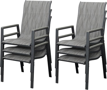 UDPATIO Patio Chairs Set of 6, Outdoor Stackable Dining Chairs with All Weather Breathable Textilene, High Back Metal Frame for Lawn Garden Backyard Deck, Grey White
