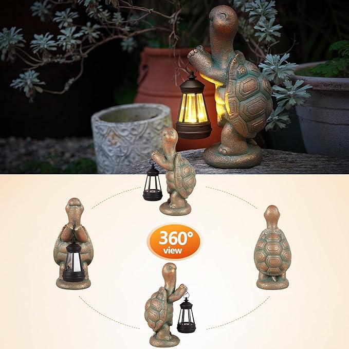 Turtle Solar Powered Outdoor Garden Statue, Resin Statue with Solar Light Lantern, Decorative Lawn, Yard Outdoor Turtle Decoration. Unique Home Decoration, Gifts for Women