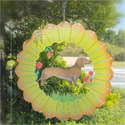 Dachshund Wind Spinner Dog Gifts for Women/Men Sympathy Gift Pet Memorial Gifts 3D Stainless Steel Hanging Wind Spinner for Indoor Outdoor Yard Art Garden Decorations (12''-1pc, Dachshund)