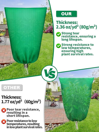 Abimars Thicker Plant Covers Freeze Protection Jacket 2.36 oz/yd², 2'x3.2' Reusable Winter Plant Covers with Drawstring & Zipper, 2 Pack Light, Porous Fabric for Plant Breathing