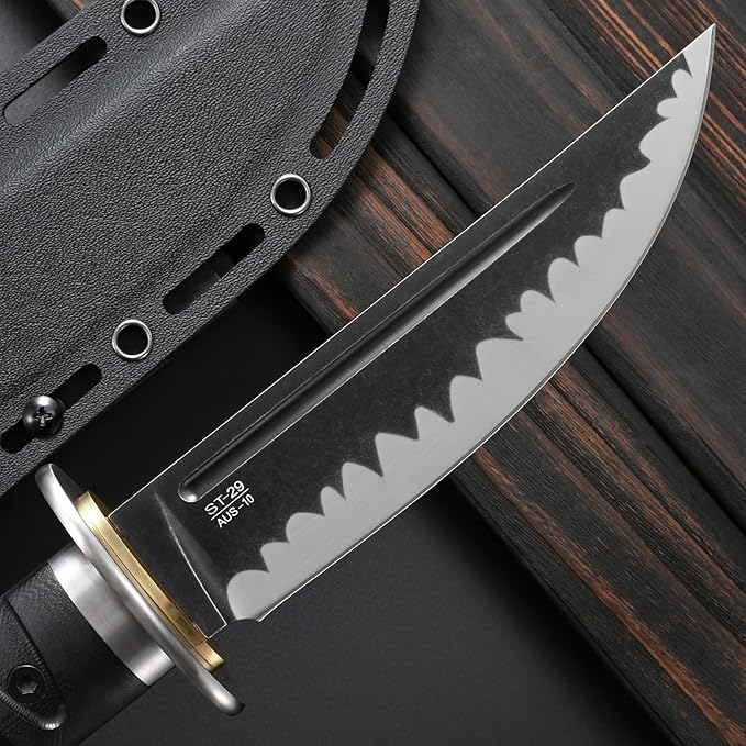 Sitivien ST29 Fixed Blade Knife, AUS-10 Steel Blade G10 Handle Full Tang Bowie Knife for Outdoor Camping Hunting Fishing Working(Black)