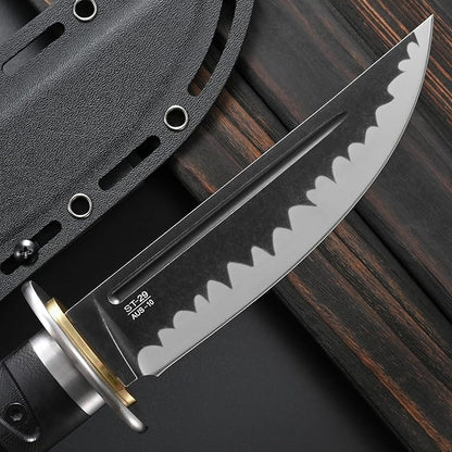 Sitivien ST29 Fixed Blade Knife, AUS-10 Steel Blade G10 Handle Full Tang Bowie Knife for Outdoor Camping Hunting Fishing Working(Black)
