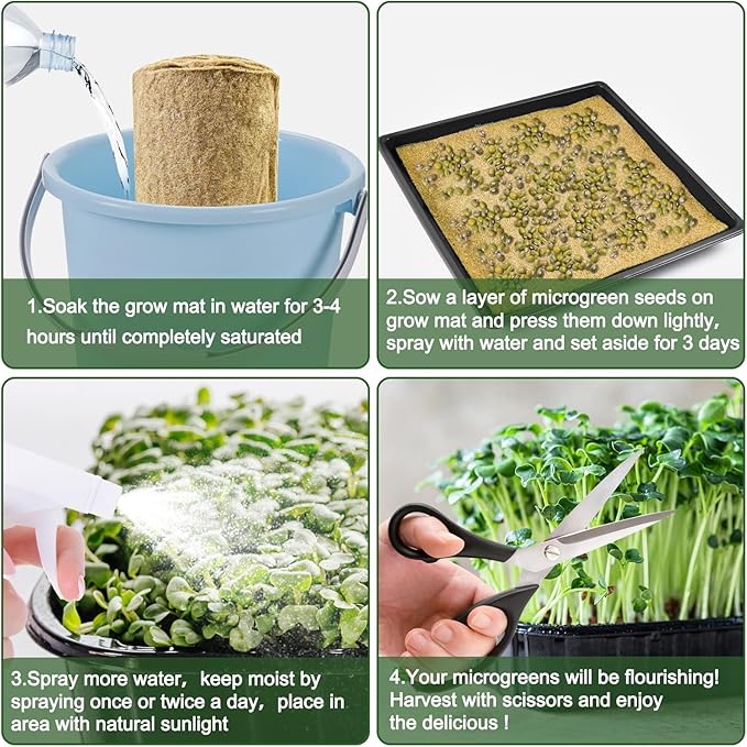 1 Roll 10" X 157" Microgreen Grow Mat Natural Fiber Grow Mats Microgreens Grow Kit Hydroponic Pads Indoor Organic Production for Microgreen Starter Tray Wheatgrass Sprouts