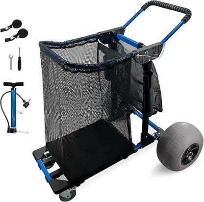 Beach Cart Foldable Fishing Trolley with 12 inch Balloon Wheels for Sand All-Terrain
