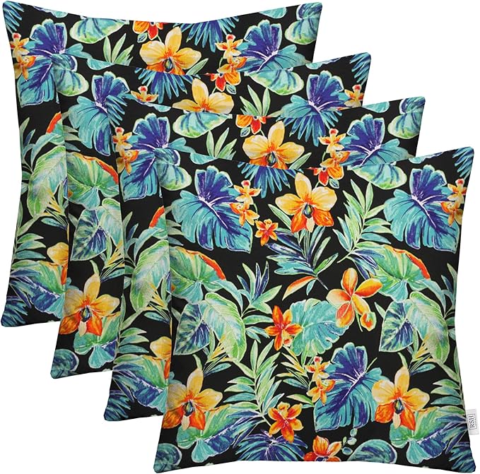 RSH DECOR: Square Throw Pillows Set of 4 | 20” x 20” | All-Weather Spun Fabric | Water and Fade-Resistant | Outdoor Accent Pillows for Patio Furniture | Beachcrest Caviar
