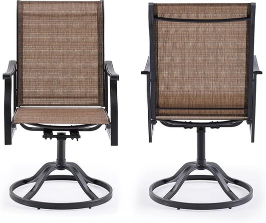 Patio Swivel Chairs Set of 2, Outdoor Dining Chairs with Textilene, Swivel & Rocker Metal Outdoor Patio Dining Chairs All-Weather for Backyard, Brown Fabric with Black Frame