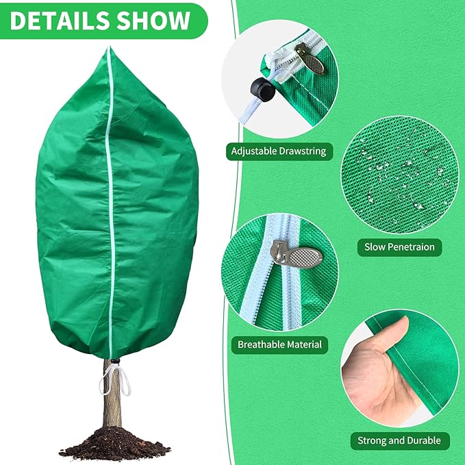 2 Pack Plant Covers Freeze Protection, 80''W x 97''H 2.5oz/yd² Large Winter Tree Frost Blankets Frost Cloths Protectors Bag Cover with Zipper Drawstring for Outdoor Plants Shrub Fruit Trees Potted